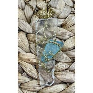 Authentic White&Teal Sea Glass From North Carolina Wrapped Silver Tone Coastal